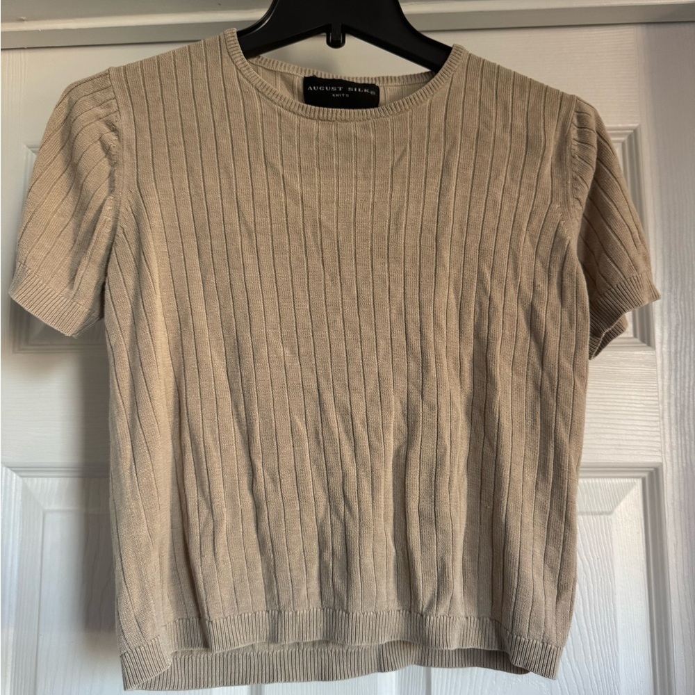 Vintage August Silk Beige Ribbed 100% Silk Knit Top size M